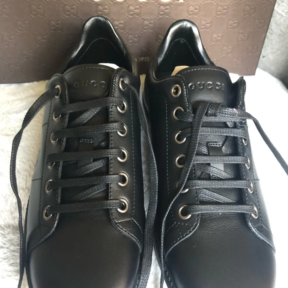 NWT Gucci Black Embossed Calfskin Leather Sneakers – Size 5.5, Made in Italy - Picture 5 of 7